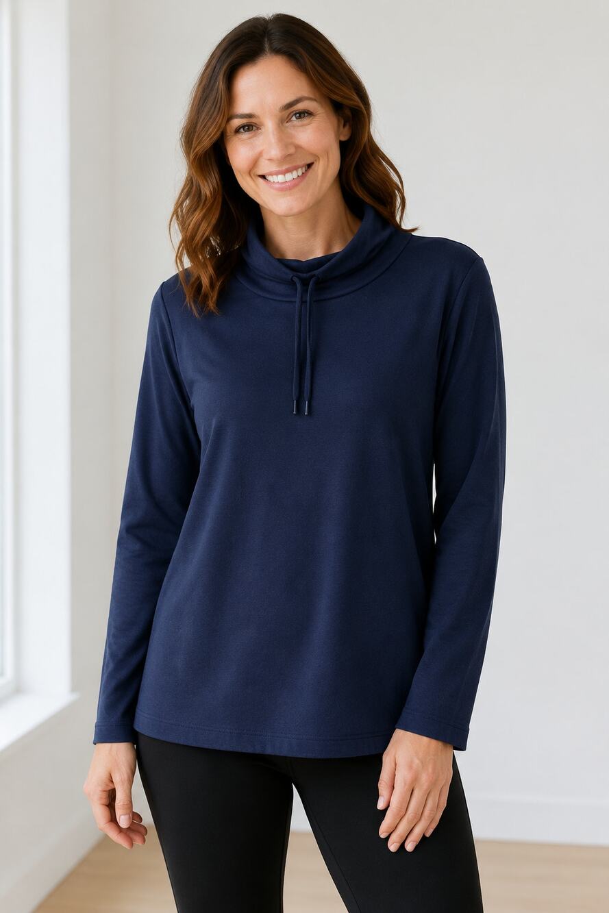St. John’s Bay Navy Blue Drawstring Cowl Neck Pullover Women’s